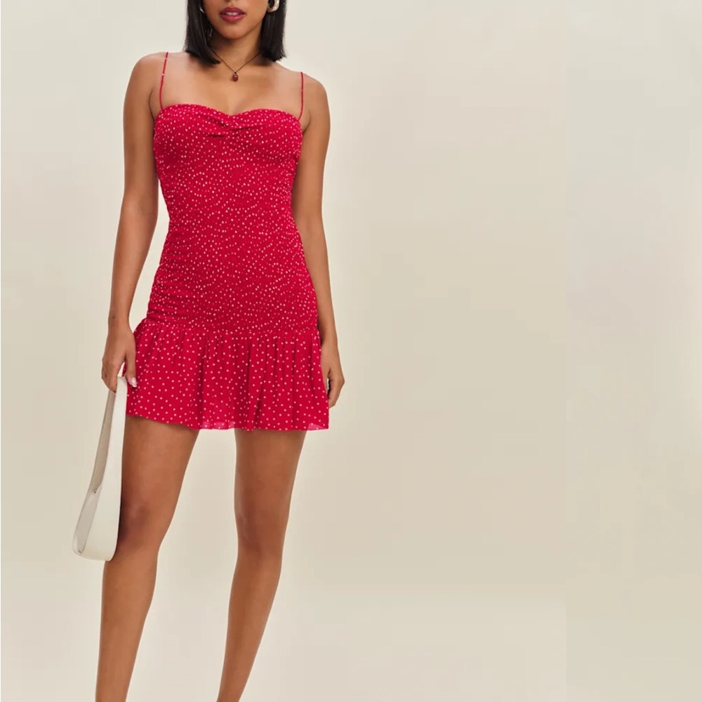 Reformation Red Mini Dress with White Dots